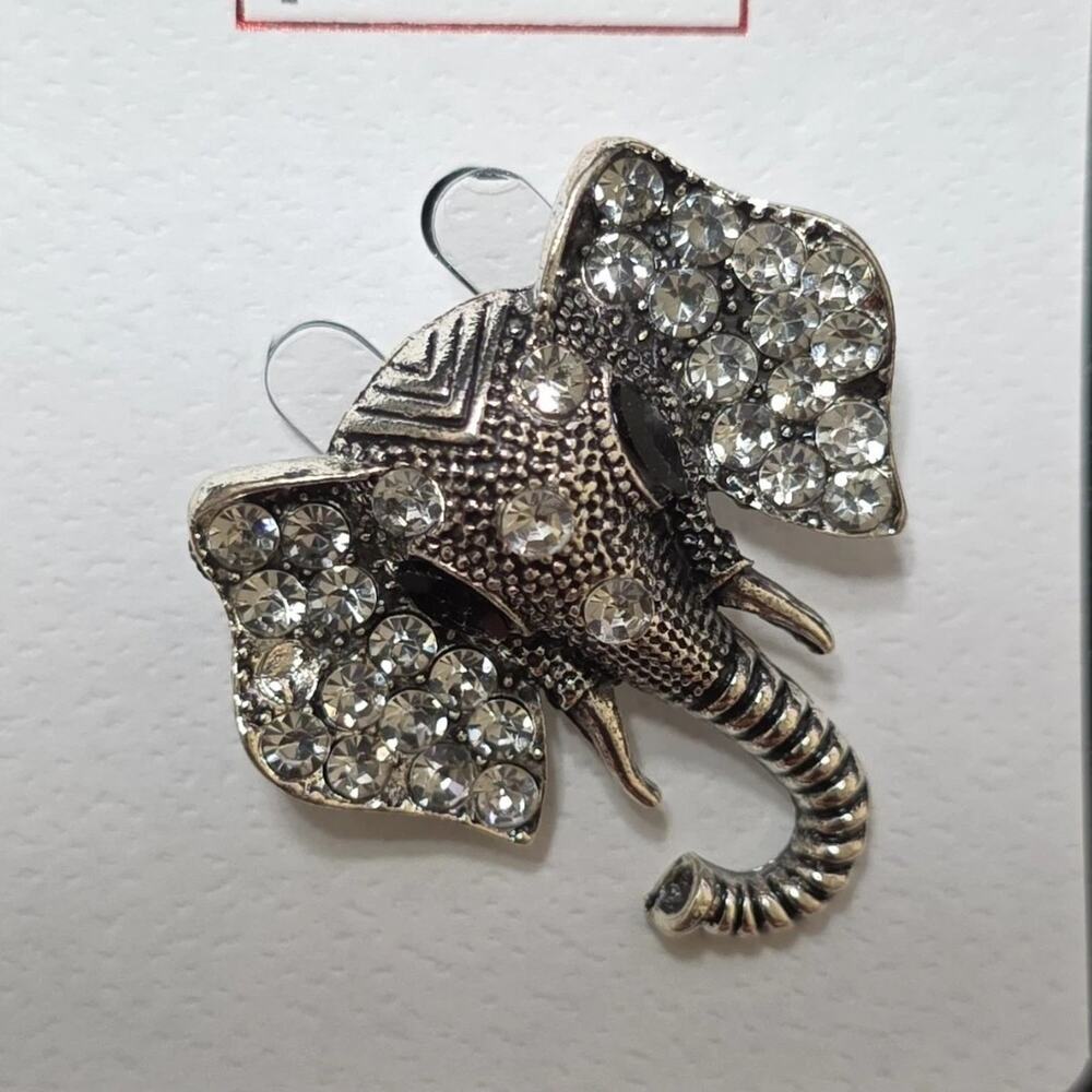 Nicole purest essence Elephant Brooch Pin Silver Metal Clear Crystal Rhinestone